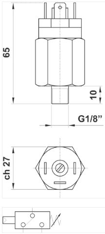 Presostat G1/ 8" NC-NO 1-10 bar med justerbar hysterese teknisk tegning